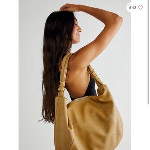 FREE PEOPLE Slouchy Ring Hobo Bag Black Leather Minimal Vegan 70s